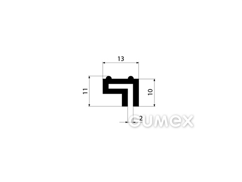 Geformtes Gummiprofil, 11x13mm, 70°ShA, EPDM, -40°C/+100°C, schwarz, 